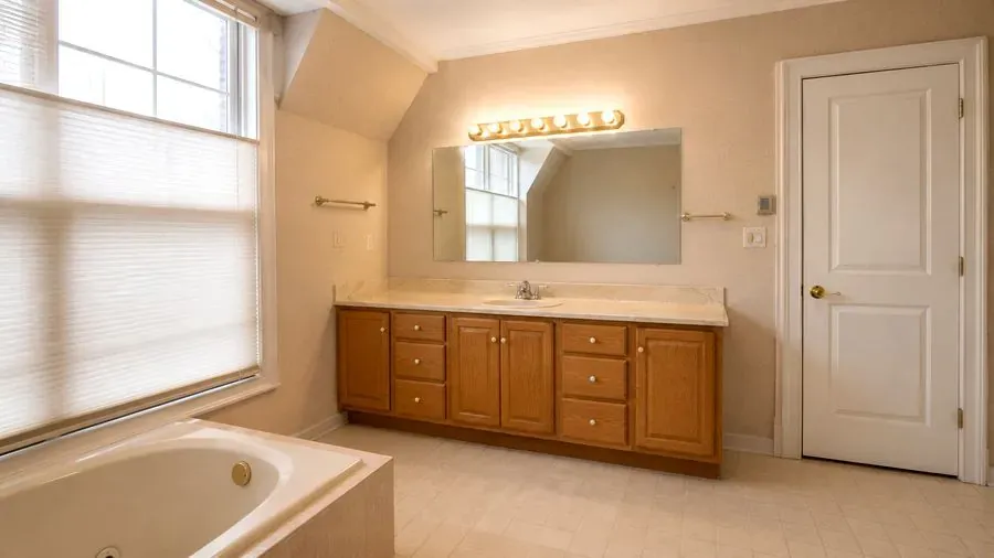 Custom vanity and freestanding tub in Vancouver, before