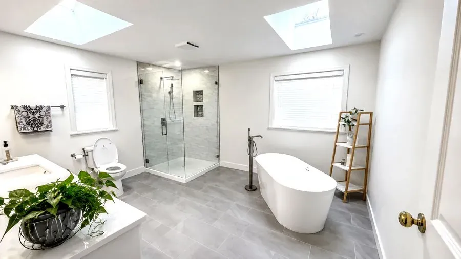 Walk-in shower and freestanding tub in South Surrey, after