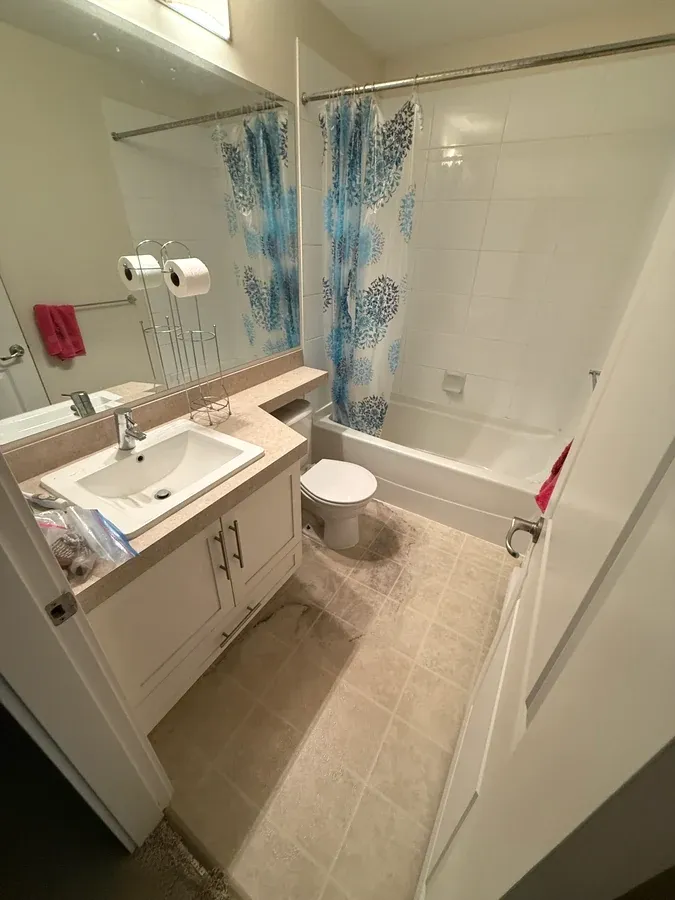 Water damage around the toilet, torn out and rebuilt in White Rock, before
