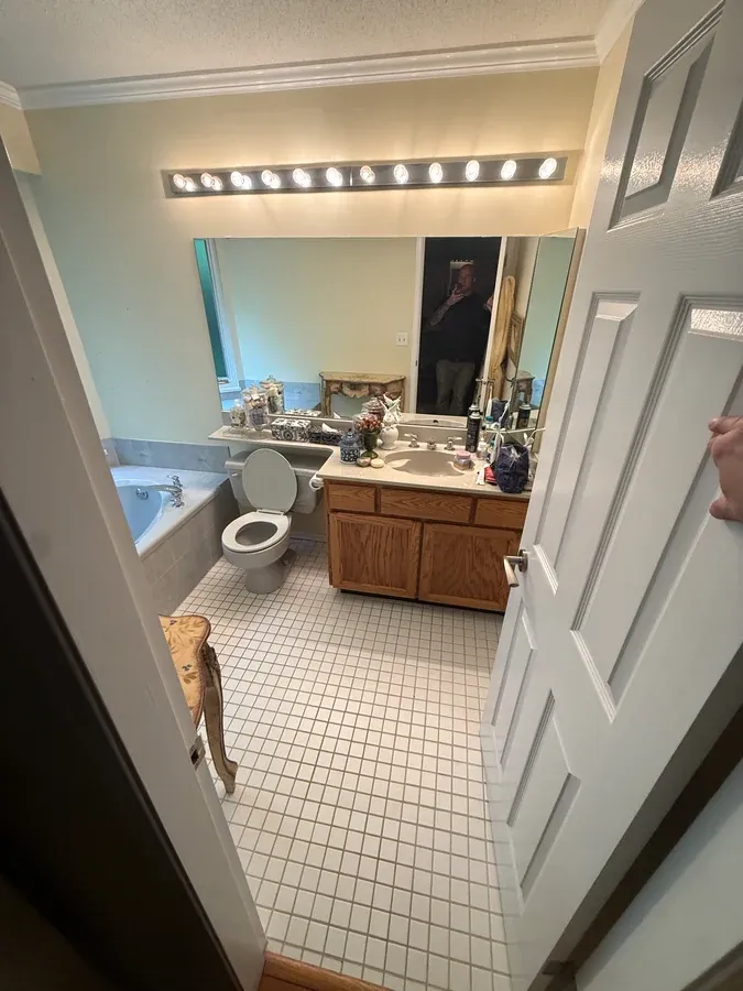 Ensuite vanity and floor in South Surrey, before